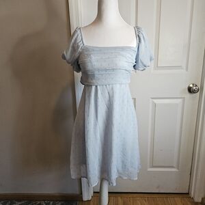 Altar'd State Light Blue Sparkle Puffed Sleeve Baby Doll Mini Dress Size Small